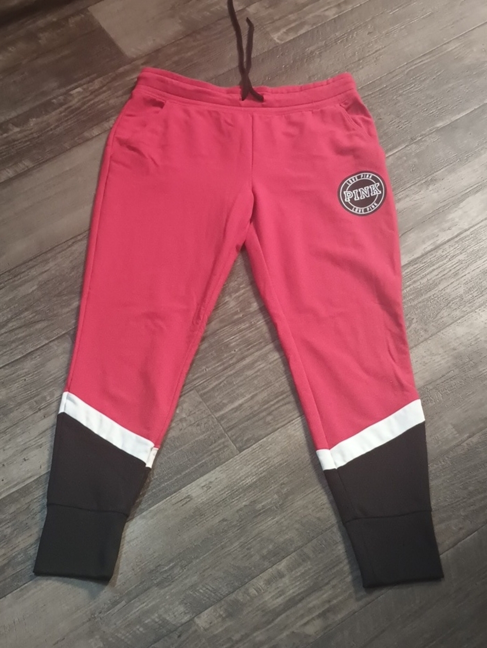 PINK Victoria's Secret Red & Black Colorblock Jogger Pants